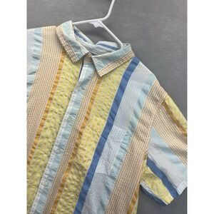 Free Assembly Mens XL Button Down Stripe Yellow Orange Blue 100% Cotton EUC